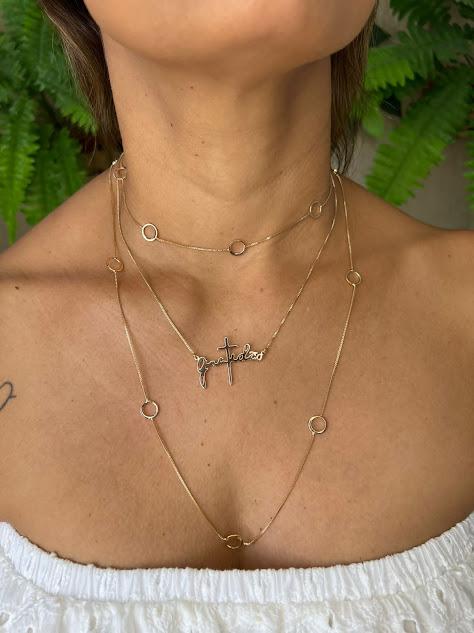 Colar Longo Círculos Vazados - Banhado a Ouro 18K