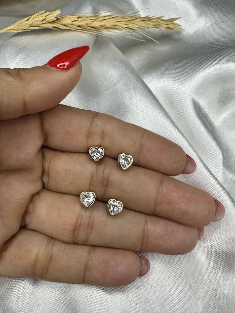 Brinco Coração Zircônia (Par) - Banhado a Ouro 18K
