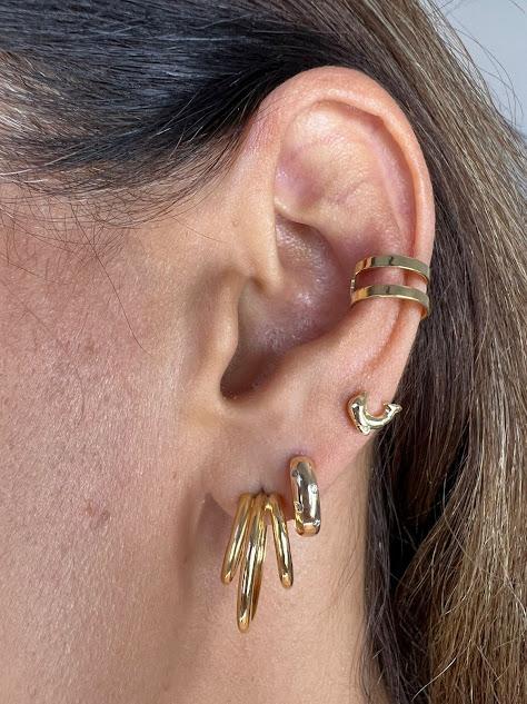 Brinco Piercing Fake Dois Fios - Banhado a Ouro 18k
