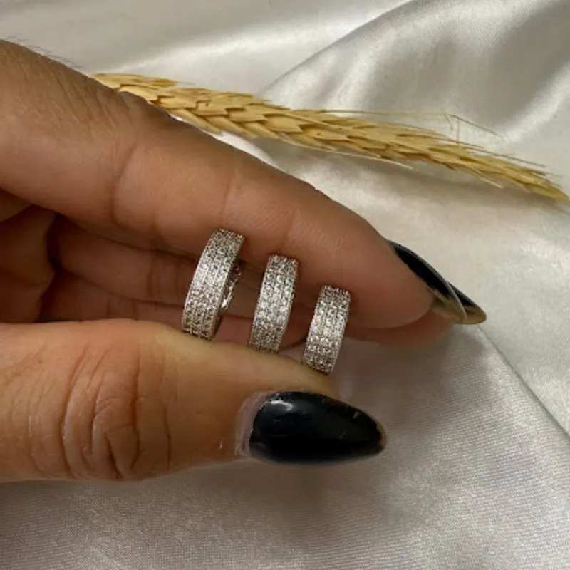Brinco Trio de Argolinhas Cravejadas Zircônias - Banhado a Ródio