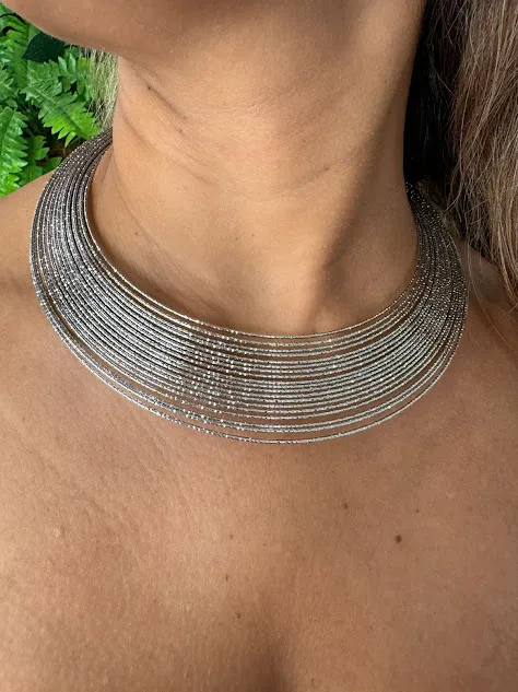 Choker Aro Maxi Fios - Banhado em Ródio