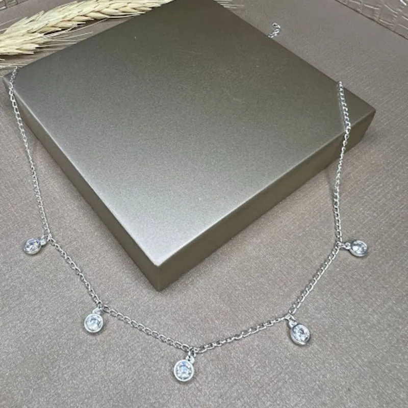 Choker com Ponto de Luz Redondo Zircônias - Prata 925