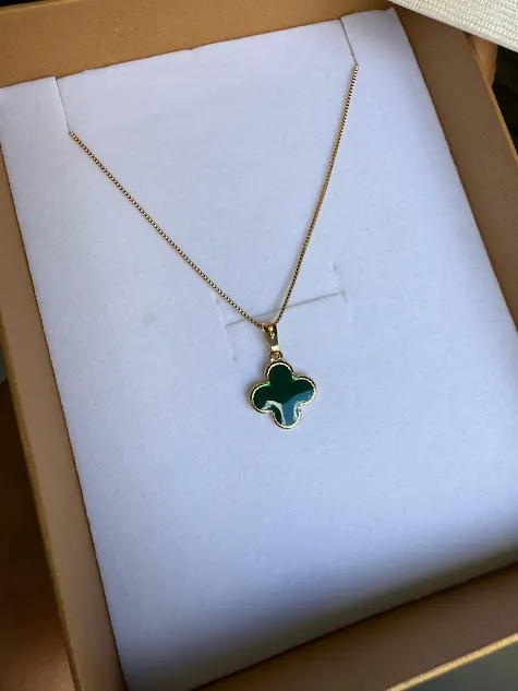 Colar de Trevo Esmaltado Verde  - Banhado a Ouro 18K