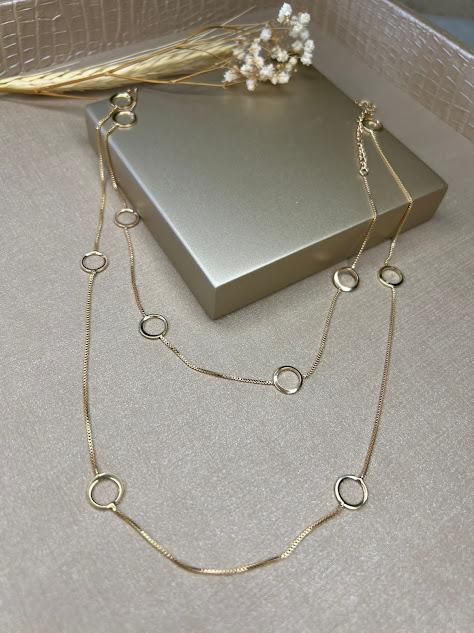 Colar Longo Círculos Vazados - Banhado a Ouro 18K