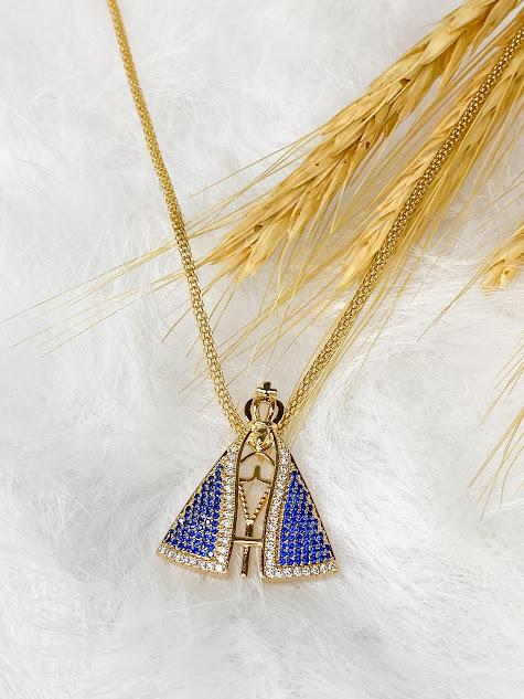 Colar Nossa Senhora Aparecida Cravejado - Banhado a Ouro 18k