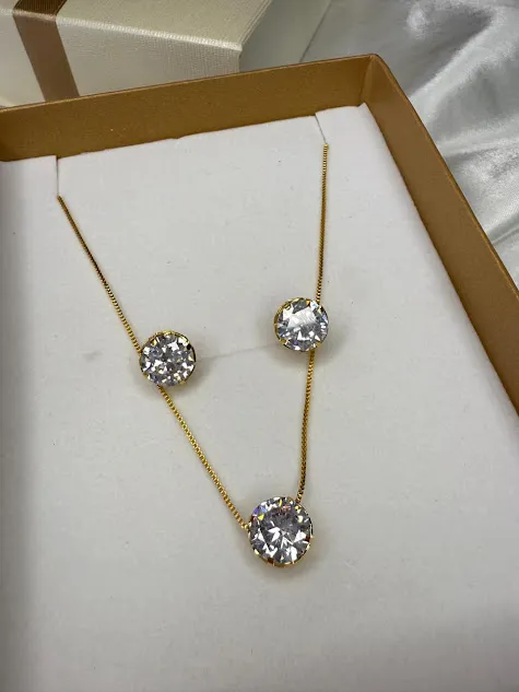 Conjunto Colar e Brinco Ponto de Luz Zircônia - Banhado a Ouro 18K