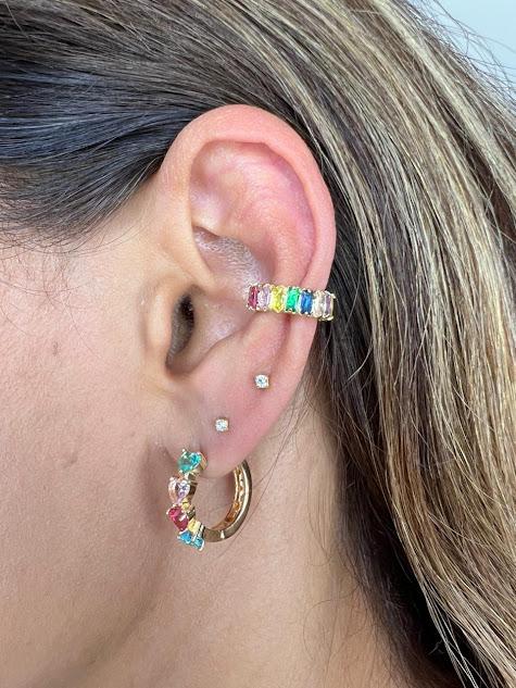 Piercing Fake Navetes Coloridos - Banhado a Ouro 18K