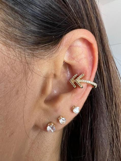 Piercing Fake Seta Cravejado Zircônias - Banhado a Ouro 18K