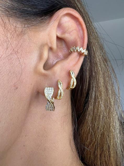 Piercing Fake Zig Zag Cravejado Zircônias - Banhado a Ouro 18K