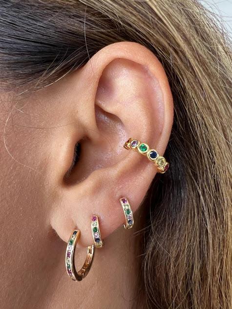 Piercing Fake Zircônia Colorida Redonda - Banhado a Ouro 18K