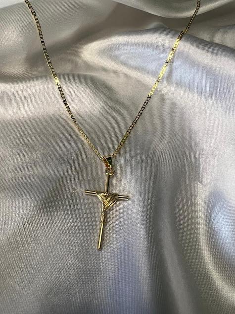 Pingente Cruz Palito Com Manto - Banhado a Ouro 18K