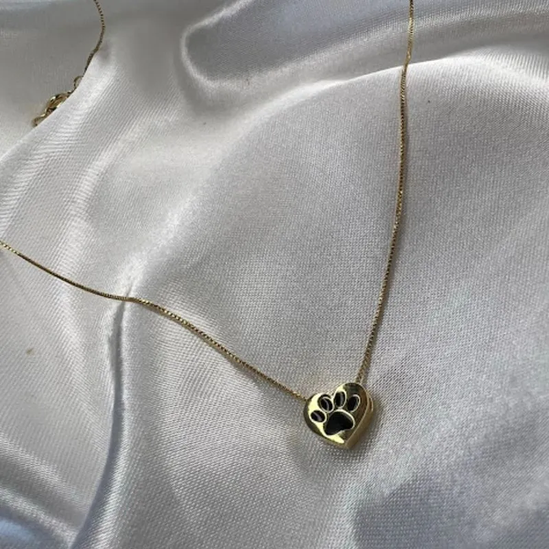 Pingente de Coração com Patinha Esmaltada - Banhado a Ouro 18K
