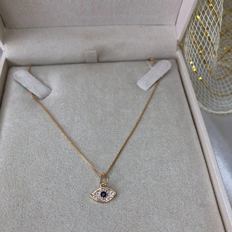 Pingente Delicado Olho Grego Cravejado Zircônias - Banhado a Ouro 18K