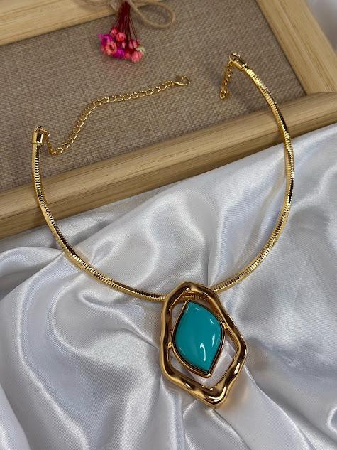 Pingente Orgânico Esmaltado Verde Tiffany - Banhado em Verniz Italiano
