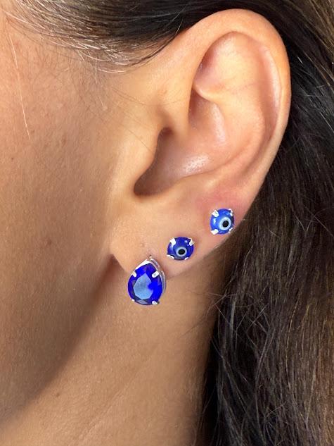 Brinco Gota Azul Escuro - Prata 925