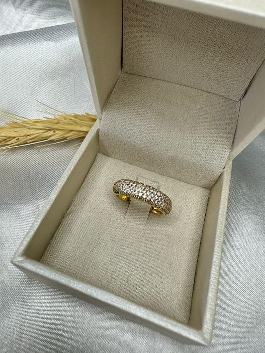 Anel Aparador Boleado Grosso 5 Fileiras Cravejadas - Banhado a Ouro 18K