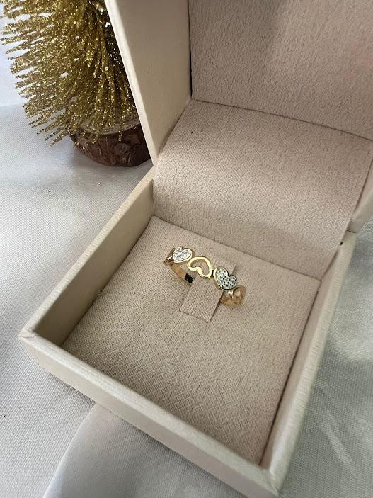 Anel Corações 2 Corações Cravejados - Banhado a Ouro 18K