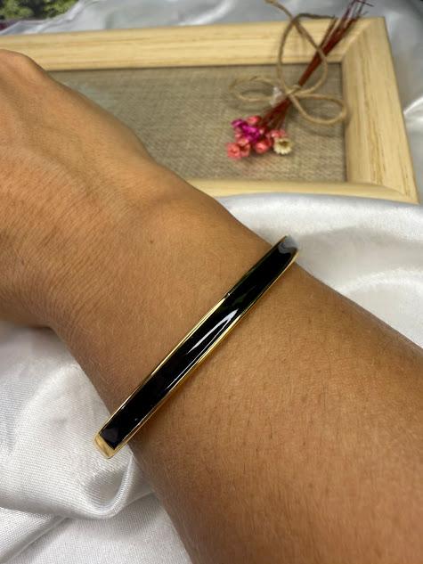 Bracelete Esmaltado Preto - Banhado em Verniz Italiano