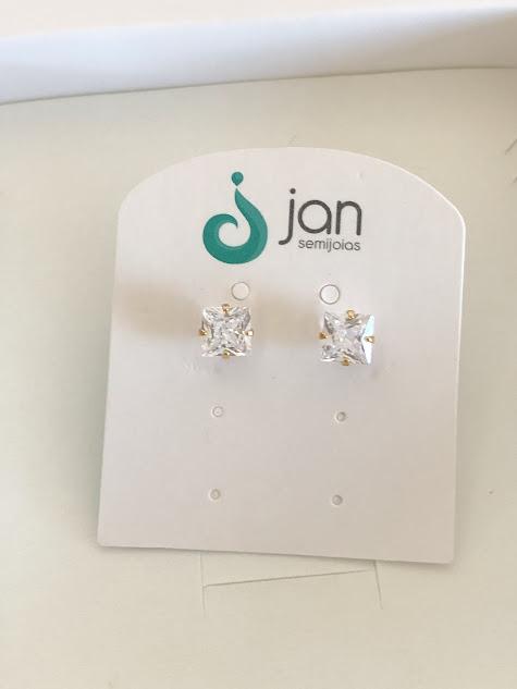 Brinco Ponto de Luz Quadrado Zircônia 6mm- Banhado a Ouro 18k