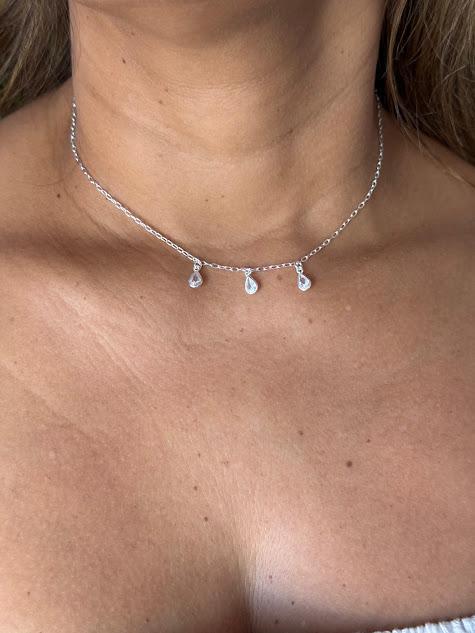 Chocker Ponto de Luz Gota Zircônia 40cm - Prata 925