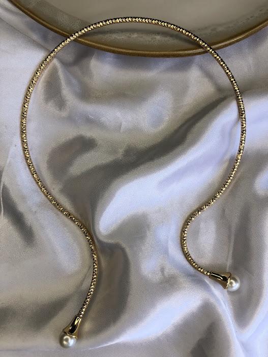 Choker Aro Textura e Gotas Pérola - Banhado em Verniz Italiano