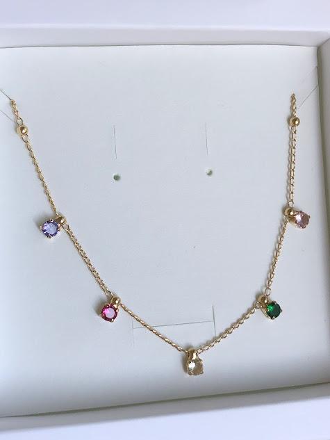 Choker com Ponto de Luz Coloridos e Bolinhas - Banhado a Ouro 18K