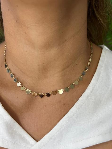 Choker Plaquinhas Coração - Banhado a Ouro 18K