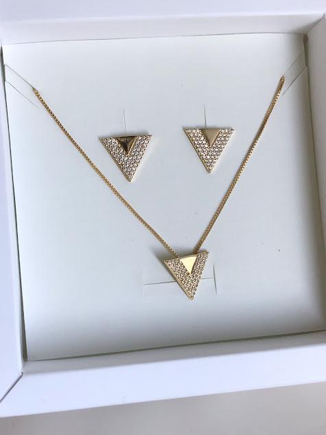 Conjunto Colar e Brincos Inspiração Joia Cravejado - Banhado a Ouro 18k