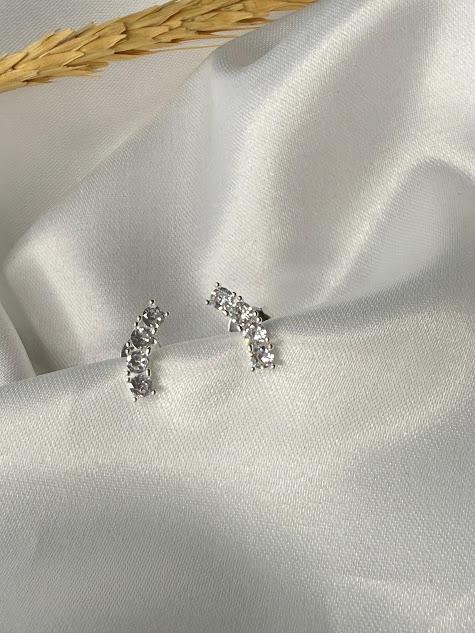 Brinco Ear Cuff Cravejado Zircônias - Prata 925
