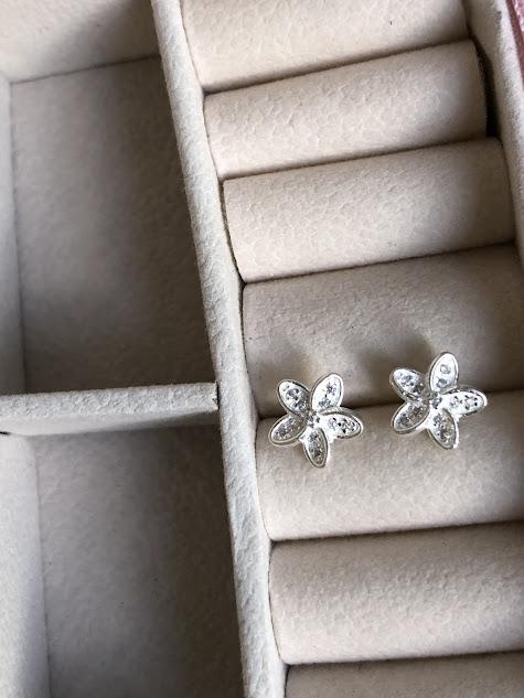 Brinco Flor Pequena com Cravejados Zircônias - Prata S925