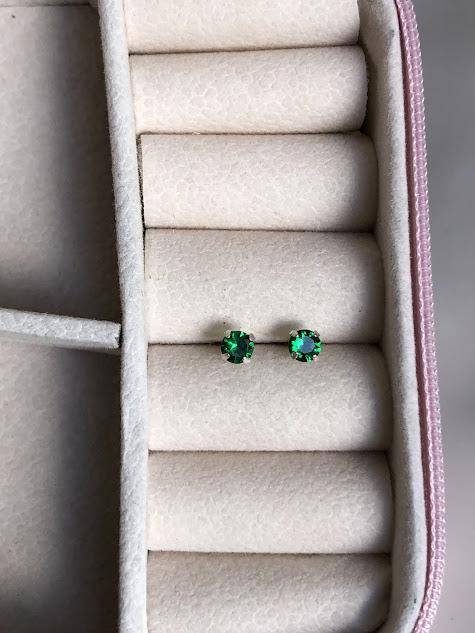 Brinco Zircônia Verde Esmeralda Redonda 4mm - Prata 925