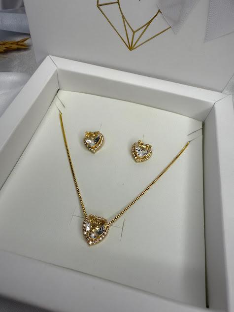 Conjunto de Colar e Brincos Cristal - Banhado a Ouro 18k