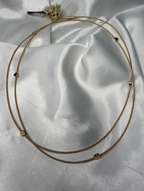Colar - Pulseira Corda de Violão e Fecho Jóia com Corações Chapeados - Banhado a Ouro 18K