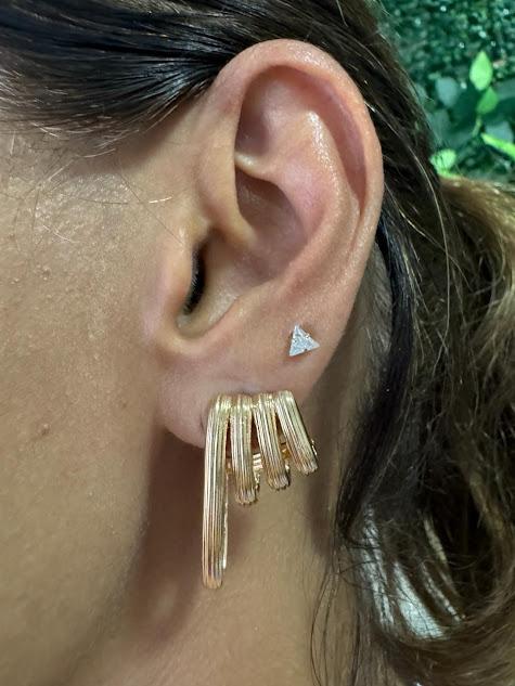 Brinco Ear Cuff 4 Fios Textura - Banhado a Ouro 18K