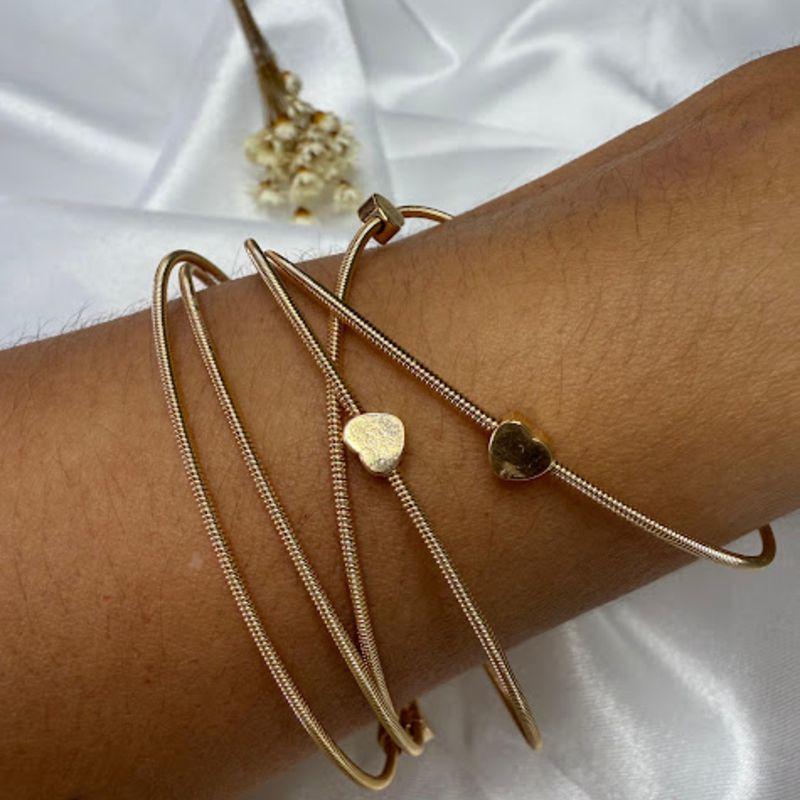 Colar - Pulseira Corda de Violão e Fecho Jóia com Corações Chapeados - Banhado a Ouro 18K