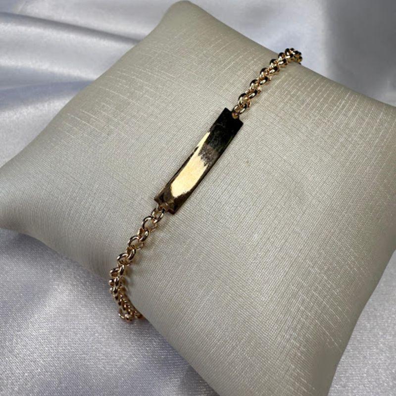 Pulseira Infantil Elo Português com Plaquinha - Banhado a Ouro 18k