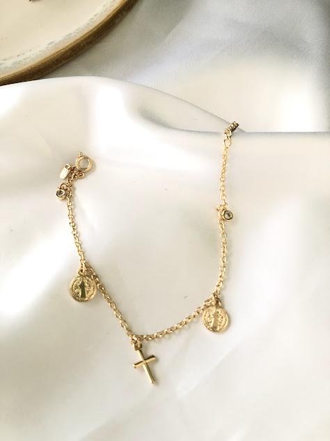 Pulseira São Bento Medalha e Crucifixo - Banhado a Ouro 18k