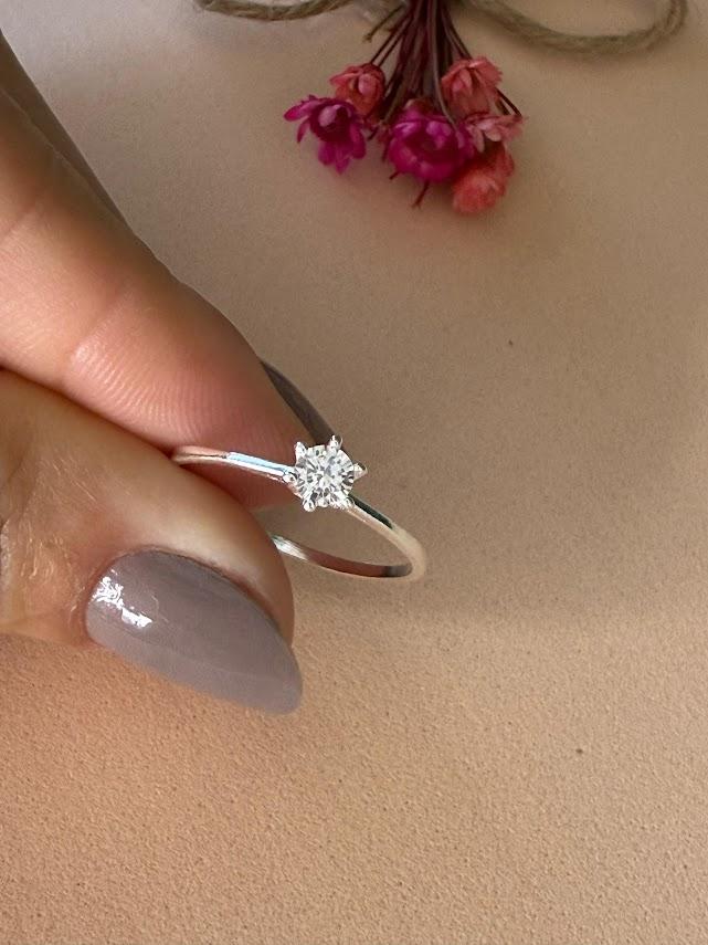 Anel Solitário Zircônia 4mm - Prata 925
