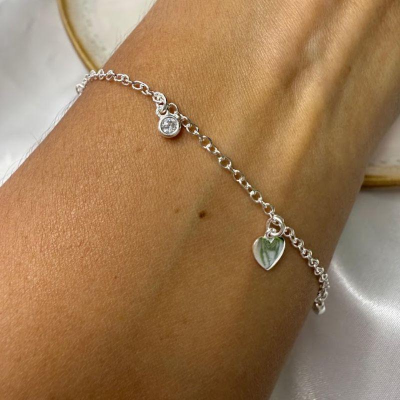 Pulseira Corações Pendurados e Ponto de Luz Zircônia - Prata 925