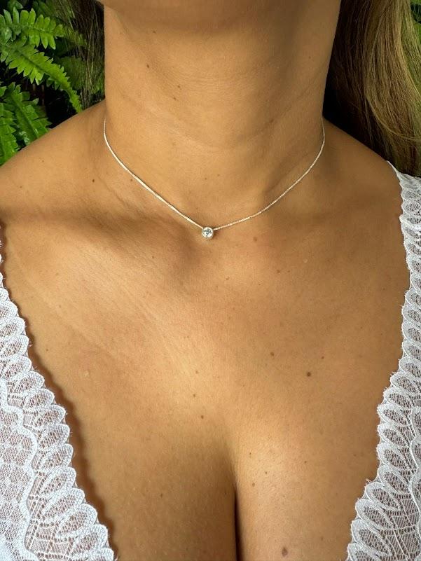 Colar Choker Ponto de Luz Redondo 5mm - Prata 925