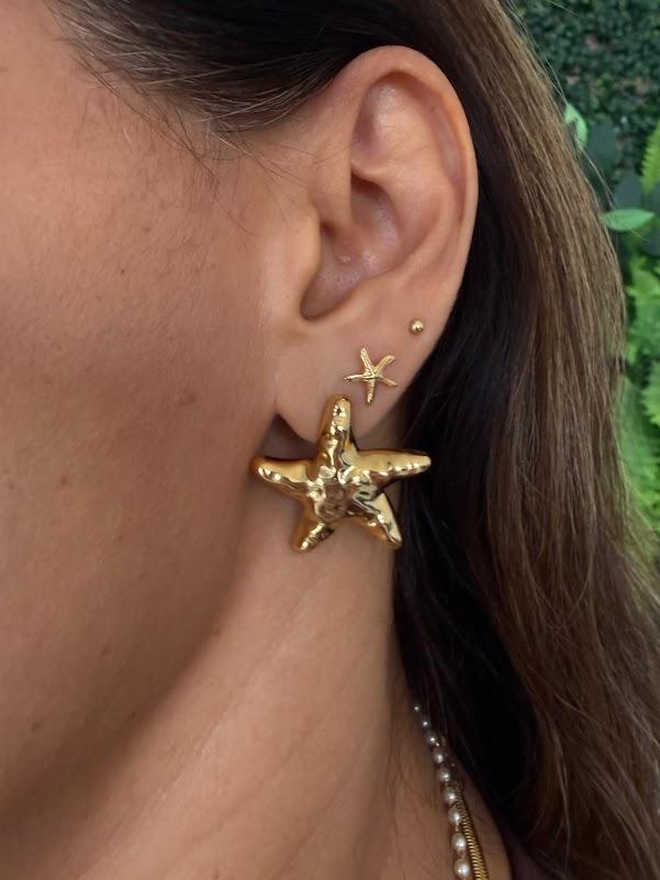 Brinco Estrela Do Mar martelado - Banhado em Verniz Italiano