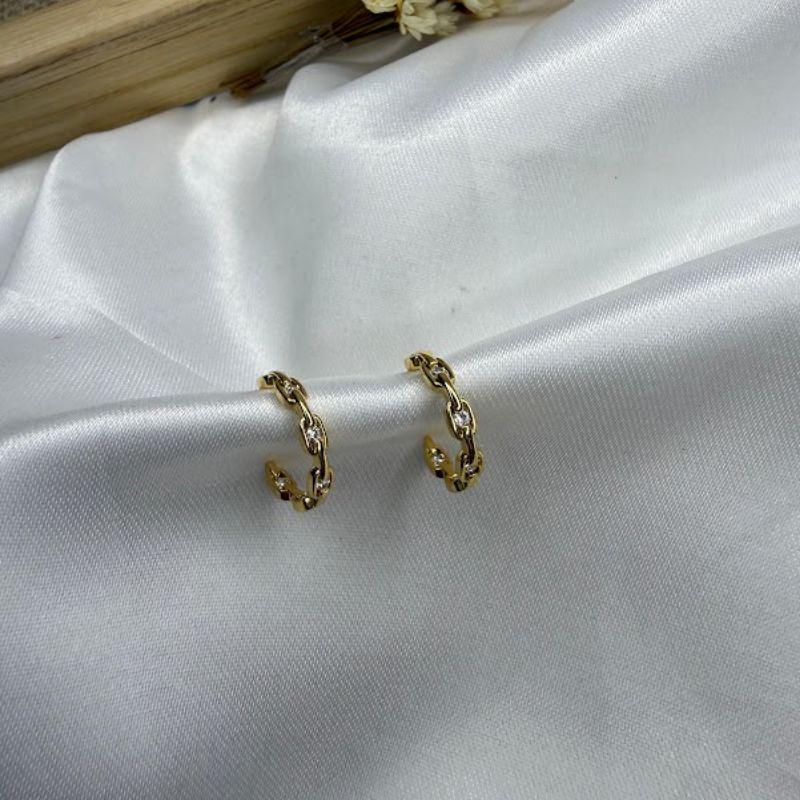 Argolinha com Elos de Corrente com Ponto de Luz Zircônia - Banhado a Ouro 18k