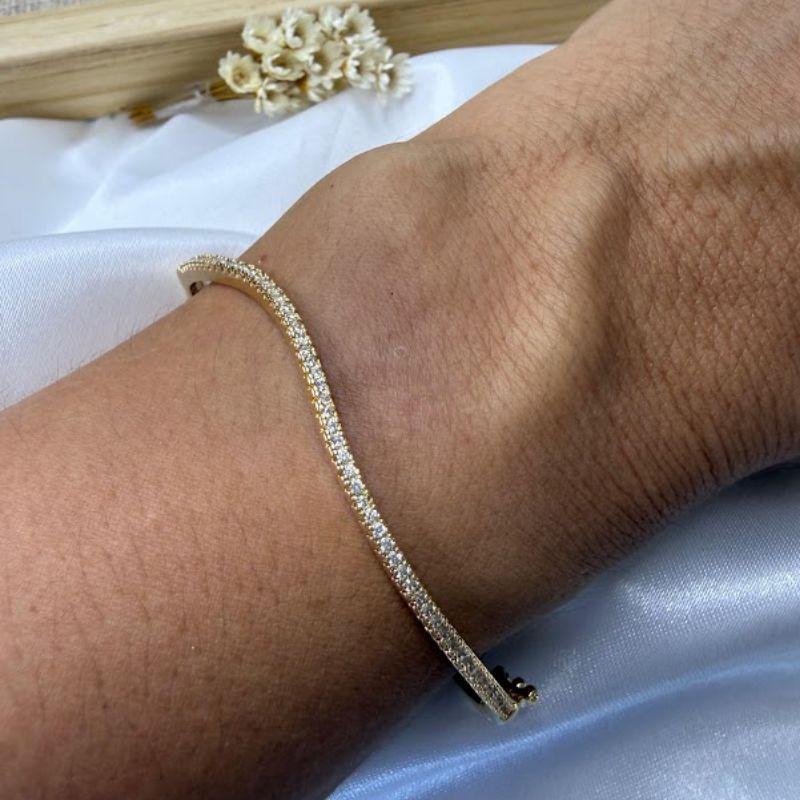 Bracelete Ondulado Cravejado Zircônias - Banhado a Ouro 18k