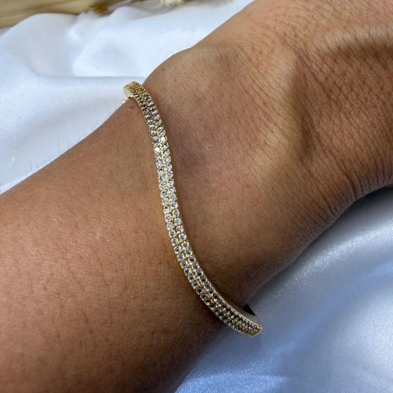 Bracelete Ondulado Dupla Cravejação Zircônias - Banhado a Ouro 18k