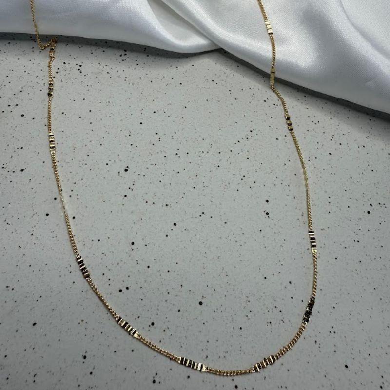 Colar Longo com Elos Alternados Achatados - Banhado a Ouro 18k