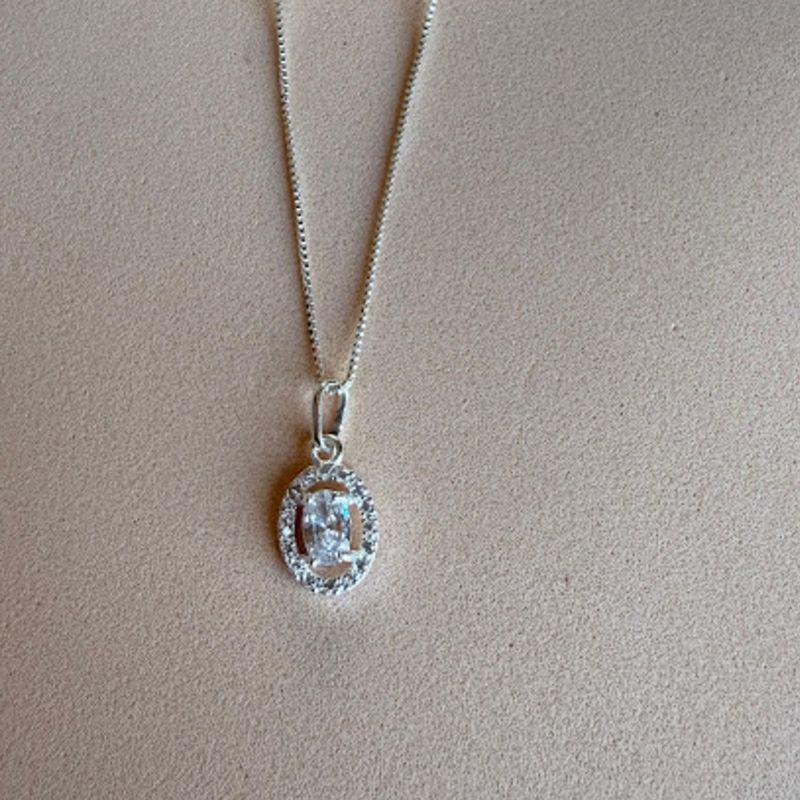 Pingente Oval Cristal Cravejado Zircônias - Prata 925