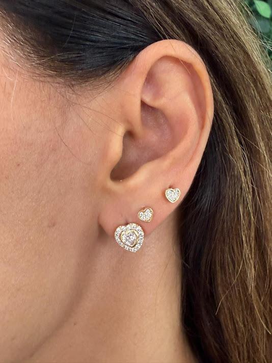 Brinco Coração e Fileira Cravejados Zircônias - Banhado a Ouro 18k