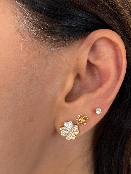 Brinco Trevo Cravejado (Par) - Banhado a Ouro 18K