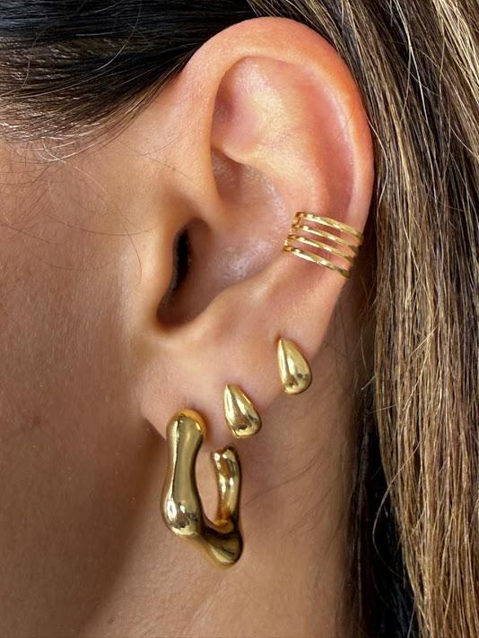 Brinco de Argola Orgânico Quadrada com Bordas Arredondadas - Banhado a Ouro 18k