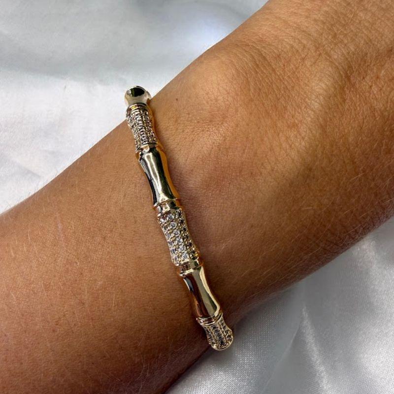 Bracelete Bamboo Gold com Cravejados Zircônias - Banhado a Ouro 18k